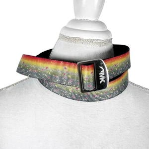 MK Wyoming Jackson Hole Trout Print Slide Belt Metal Buckle Unisex Size 37-40 - Picture 1 of 9
