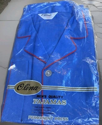 70s Pajama Set Lounging Sleepwear Full Seat Vintage Large Pjs Blue Stripe Men's  - Image 1 of 4