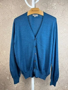 Canali Cardigan Mens Blue 100% Extrafine Merino Size 54 Made in Italy - Picture 1 of 9