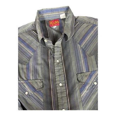Ely Plains Button Up Pearl Snap Shirt Western Rodeo Cowboy Men’s L Vintage Gray - Image 1 of 4
