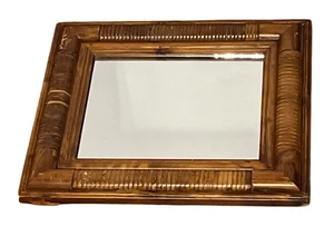 Vintage Brown Weaved Wood Framed Mirror Faux Bamboo 13x15 in - Picture 1 of 7