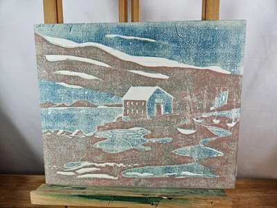 MOLLIE WALLACE ORIGINAL LINOCORTE COSTERO ESTAMPADO RUISEÑORES ASHDON ESSEX Foto 1 de 4