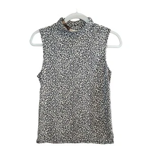 Olivia Rae Ribbed Knit Leopard Print Sleeveless Mock Neck Top Women's L NWT - Picture 1 of 6