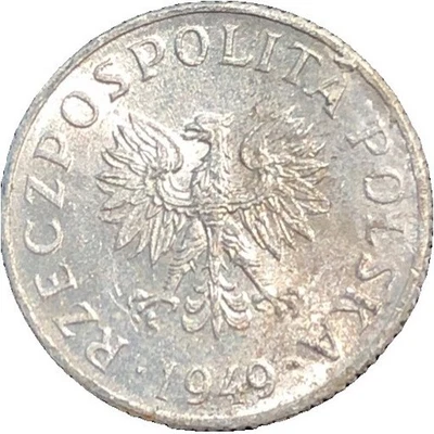 1949 Poland 1 Grosz Aluminum Coin - XF (Extra Fine) condition - Image 1 of 4