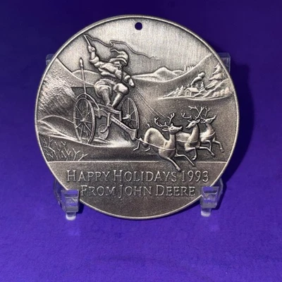 John Deere 1993 Navidad Navidad Adorno Papá Noel en Arado Ciervo Edición Limitada Peltre Foto 1 de 4