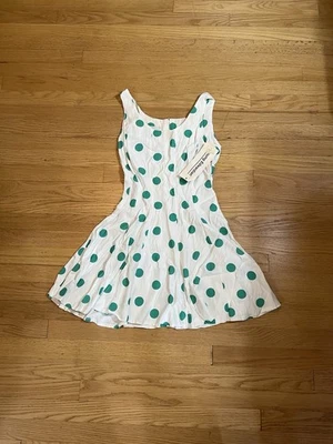 Vtg Pleated Midi Dress Green Polka Dot Young Edwardian Arpeja Juniors Sz9 Read - Image 1 of 4