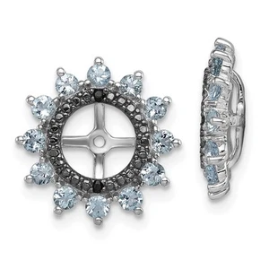 Sterling Silver Rhodium Aquamarine & Black Sapphire Earring Jackets 1.62gm - Picture 1 of 4