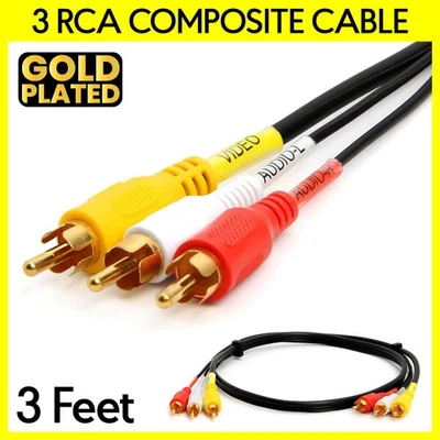 3-RCA Cable 3 Feet Three RCA Video + Audio Cord Composite Cable TV Game Console - Image 1 of 4