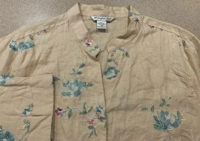 Camisa túnica roja Shanghai para mujer 3X crema bordada floral lino cottagecore Foto 1 de 4