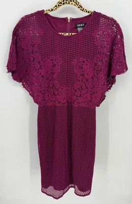Vestido Vaina DKNY Ciruela Crochet Encaje Superpuesto Talla 8 Para Mujer Foto 1 de 4
