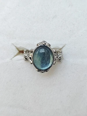 Aquamarine chrome heart setting Adjustable Silver Plated Ring - Image 1 of 4