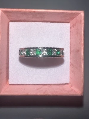 1.00 Ctw Emerald And Cubic Zirconia 18k White Gold Overlay Ring/band - Image 1 of 2