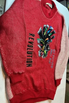 Revolution Sweater Large Knit Colorblock Stars Graphic Pullover 80s Wool Blend - Image 1 of 4