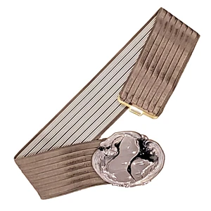 Vintage 1980s Charmant of Beverly Hills Stretch Belt & Buckle, Silver Bird Crane - Picture 1 of 10