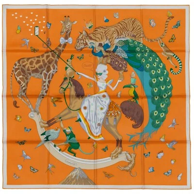 Auténtico. Bufanda de Seda Hermes Hermès Story Abricot Beige Vert Nueva Con Etiqueta Foto 1 de 4