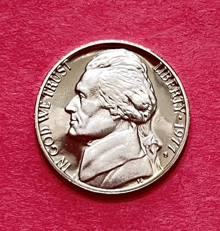 1977 S Jefferson Níquel BRILHANTE GEMA PROFUNDA CAMEO PROVA - Imagem 1 de 4