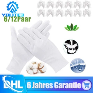 6/12x Weiße Handschuhe Baumwolle Stoff Handschuhe Weiss Care Baumwollhandschuhe - Bild 1 von 18