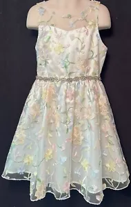 Vestido Blanco Sin Mangas Raras Ediciones con Flores Bordadas Pastel Talla 7 - Imagen 1 de 6