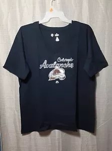 NHL Colorado Avalanche Hockey sz:XL Women's 100% Cotton V-Neck Team T-Shirt Navy - Picture 1 of 4
