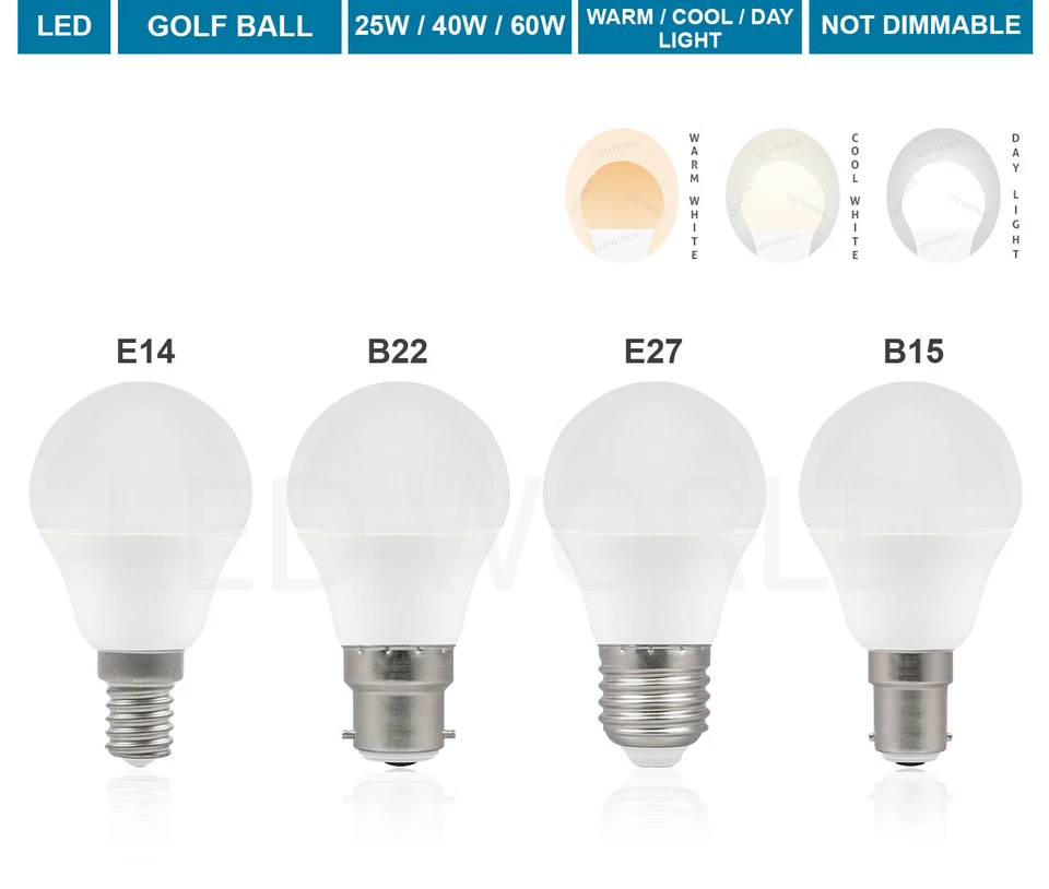 BEST LED Golf Ball 25W 40W 60W Screw E14 E27 Bayont B15 B22 BC Round Globe Light Bulb