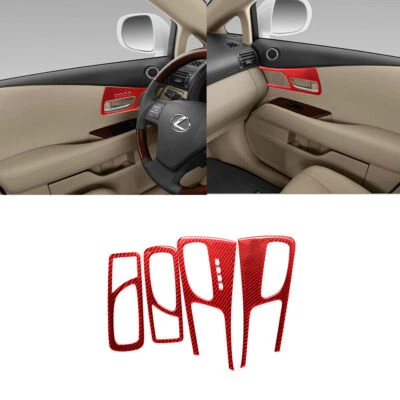 4Pcs Red Carbon Fiber Door Handle Cover Trim For Lexus RX350 RX450h 2010-2012 - Image 1 of 4