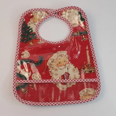 Babero de alimentación para niños pequeños KidCosmic Navidad Papá Noel recubierto de plástico hecho en EE. UU. Foto 1 de 4