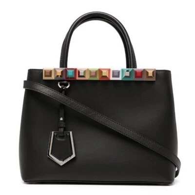 Fendi 2Jours petite studded black leather satchel shopper tote bag handbag purse - Image 1 of 4