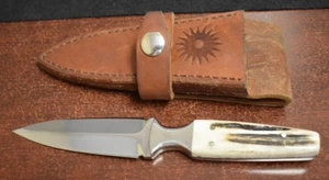 M Leach Combat Dagger Stag Handle w/ Original Sheath - Picture 1 of 11