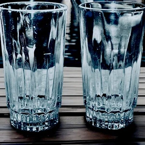 2 VTG France Arcoroc Lancer 12oz Flat Tumbler Ribbed Bottom Band Highball Glass - Picture 1 of 9