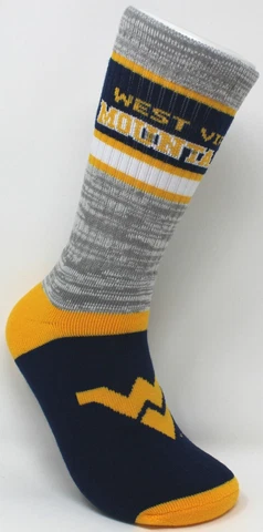 West Virginia Mountaineers NCAA For Bare Feet Double Deuce Gray Crew Socks-Large Cover