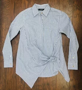 Lauren Ralph Lauren Women's Blouse Top Stripped White Blue Long Sleeve Size S - Picture 1 of 5