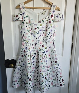 Beautiful Yumi Occasion Dress Floral Butterfly Print Fit Flare Worn Once UK 10 - Picture 1 of 6