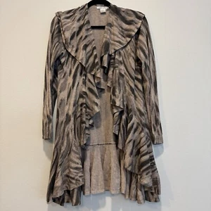 Alberto Makali Cardigan Open Front Wool Blend Ruffle Collar Boho Artsy M - Picture 1 of 3