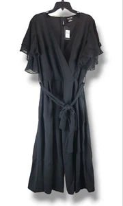 City Chic Plus Size Flutter Sleeve Wide Leg Jumpsuit Black Size Large 20 - Picture 1 of 18