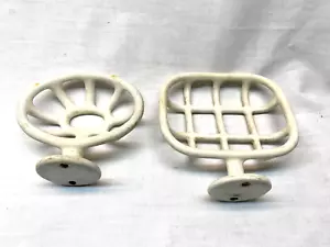 Antique Porcelain Enamel Over Cast Iron Wall Mounted Soap Dish / Cup Holder Pair - Picture 1 of 15