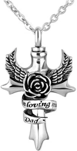 Dad Memorial Jewelry Cross Angel Wings Urn Pendant Cremation Necklaces for Ashes - Picture 1 of 3