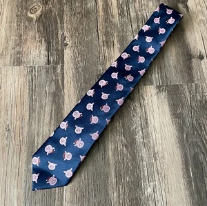 Marks & Spencer M&S Navy Blue Christmas Tie Pink Pigs Festive Holiday Attire - Picture 1 of 8