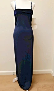 Roberta Long Fitted Dress Medium Blue Velvet Sequins Accents Gown Side Slits NWT - Picture 1 of 12