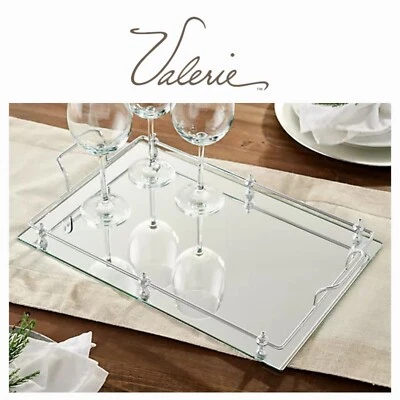🔥 18" Mirrored Decorative Serving Tray, Silver, By Valerie✨️New MFR Packaging✨️ - Image 1 of 4