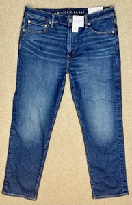 American Eagle Airflex + Relaxed Straight Herren Größe 36x32 Blau Dark Wash NEU Neu mit Etikett - Bild 1 von 20