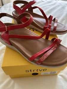 Strive Leather Sandals UK 5 /38 Anguila Scarlet Ankle Strap Wedge Heel Buckle - Picture 1 of 5
