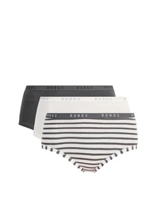 3 Pairs X Bonds Womens Cottontail Full Brief Underwear White/Charcoal Stripes - Picture 1 of 7