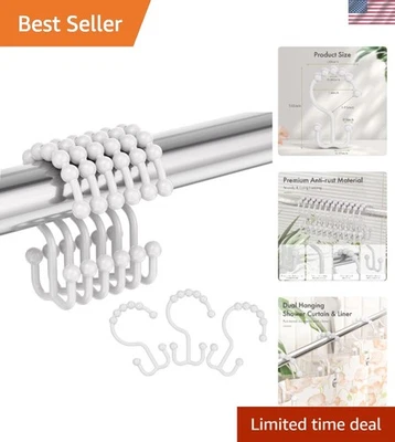 Double Shower Curtain Hooks - Effortless Glide, Set of 12 for Modern Bathrooms - Image 1 of 4