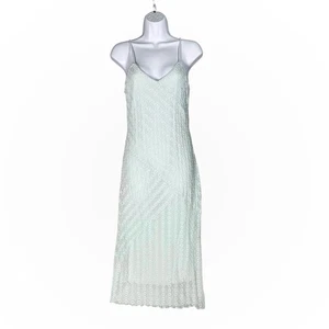 Kirious Y2K Slip Dress Sz M Stretch Embroidered Lace Mint Green Midi Strappy - Picture 1 of 12