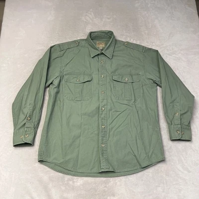 Cabelas Safari Series Long Sleeve Button Up Shirt Mens L Large Green Cotton - Image 1 of 4