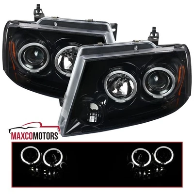 Jet Black Projector Headlights Fits 2004-2008 F150 Lincoln Mark LT LED Halo L+R Foto 1 de 4