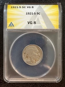 1921 S Buffalo Nickel 5C ANACS VG8 - Key Date (#875) - Picture 1 of 6