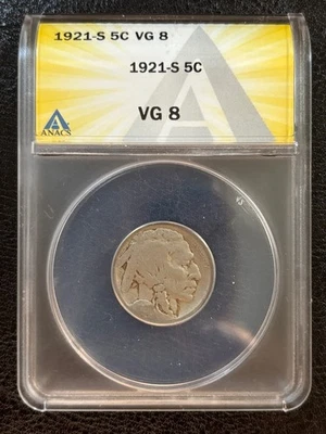 1921 S Buffalo Nickel 5C ANACS VG8 - Key Date (#875) - Image 1 of 4