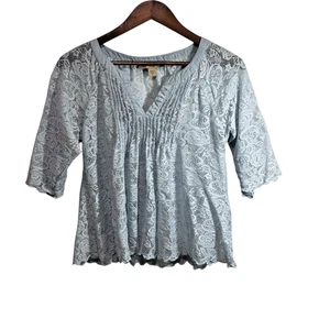 Vintage America Womens Lace Peasant Babydoll Top S Blue Sheer Boho Cottagecore - Picture 1 of 8