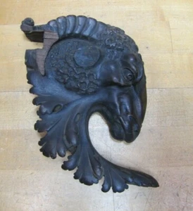 Antique Wooden Carved Rams Head Architectural Hardware Salvage Part Piece Art - Picture 1 of 12